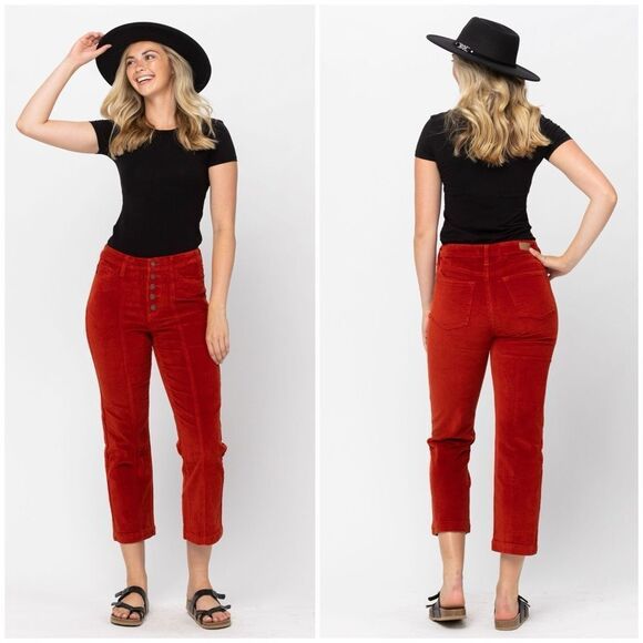 NWT Judy Blue Womens High Waist Ankle Straight Corduroy Jeans Rust Size 16W - Picture 4 of 15